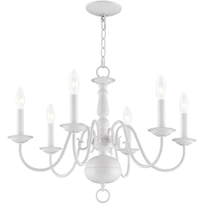 White Six Light Dimmable Chandelier With Shades