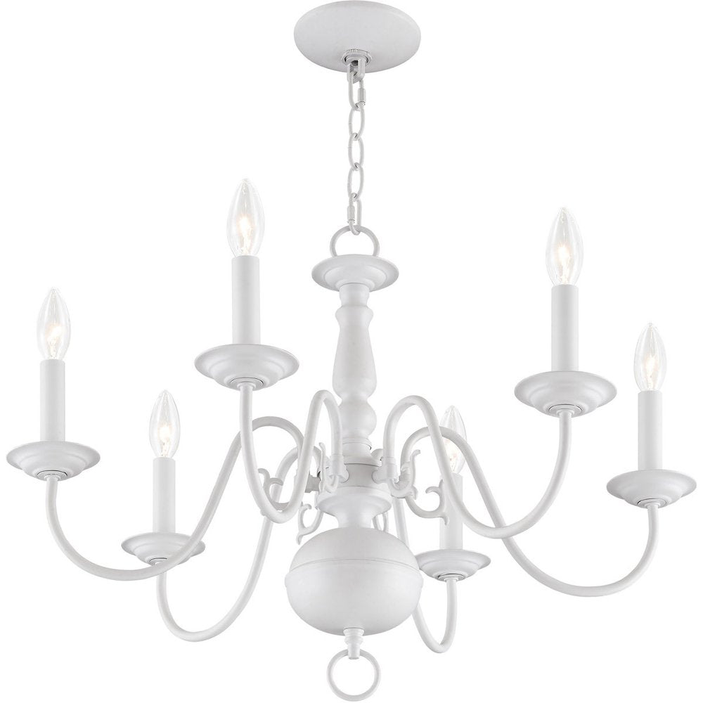 White Six Light Dimmable Chandelier With Shades