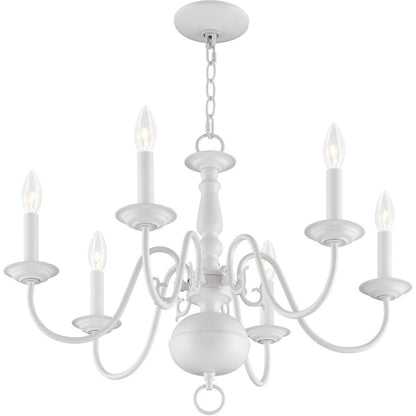 White Six Light Dimmable Chandelier With Shades