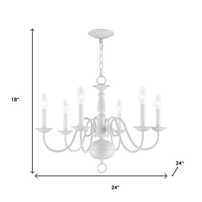 White Six Light Dimmable Chandelier With Shades