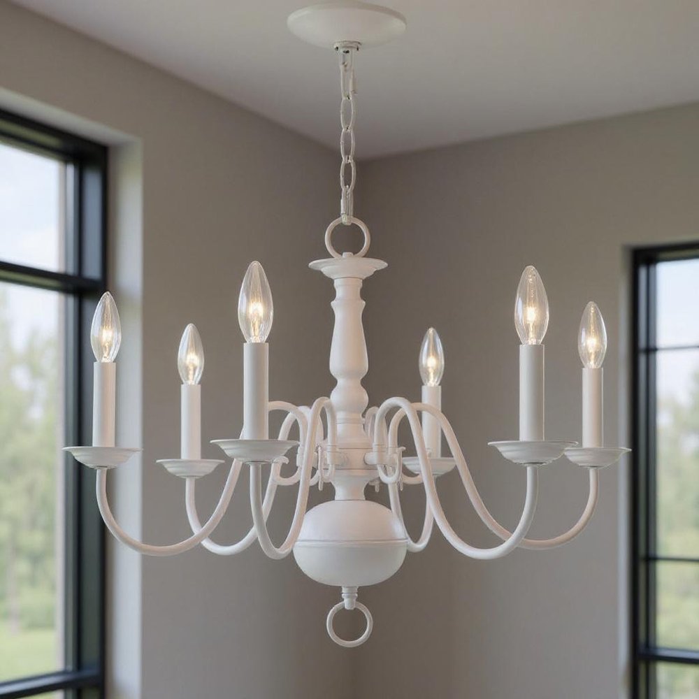 White Six Light Dimmable Chandelier With Shades
