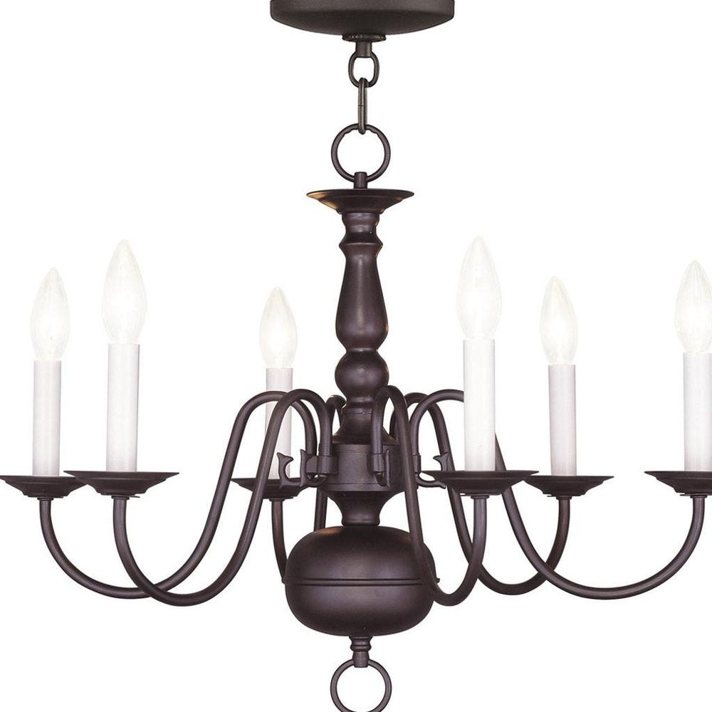 Bronze Six Light Dimmable Chandelier With Shades