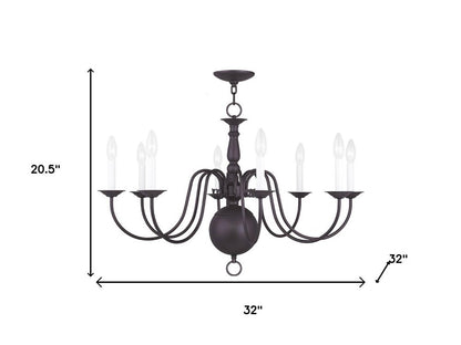 Bronze Eight Light Metal Dimmable Chandelier With Shades