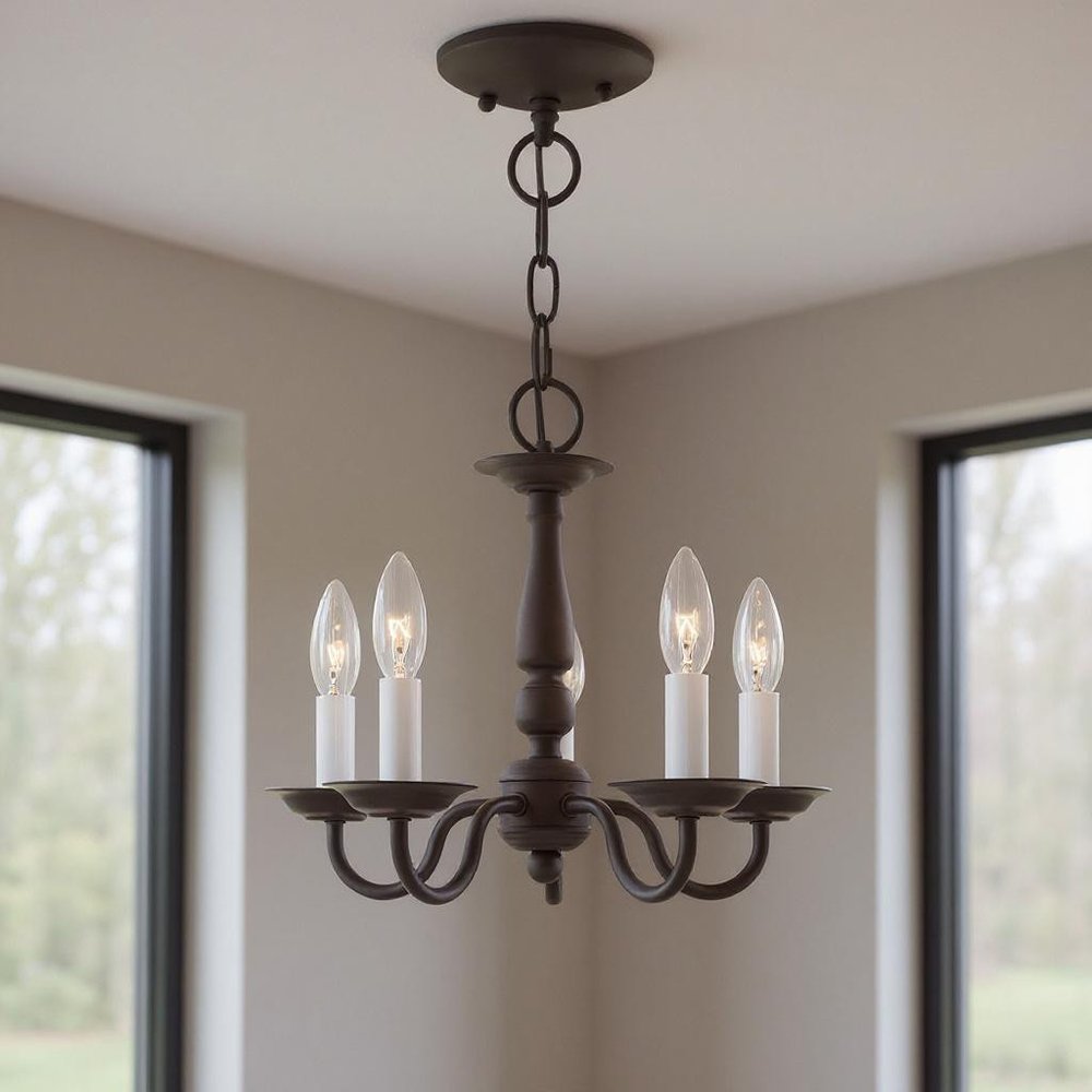 Bronze Five Light Dimmable Chandelier With Shades