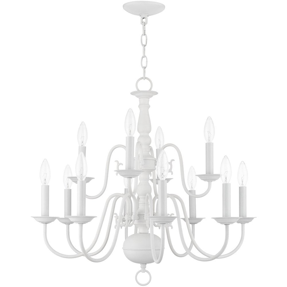 White Twelve Light Dimmable Chandelier With Shades