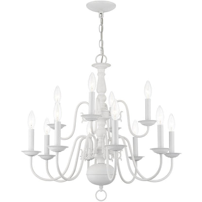 White Twelve Light Dimmable Chandelier With Shades