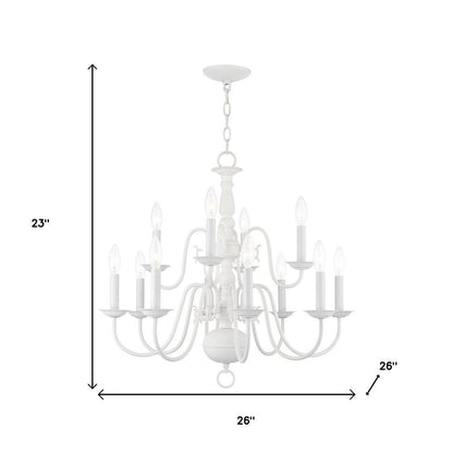 White Twelve Light Dimmable Chandelier With Shades