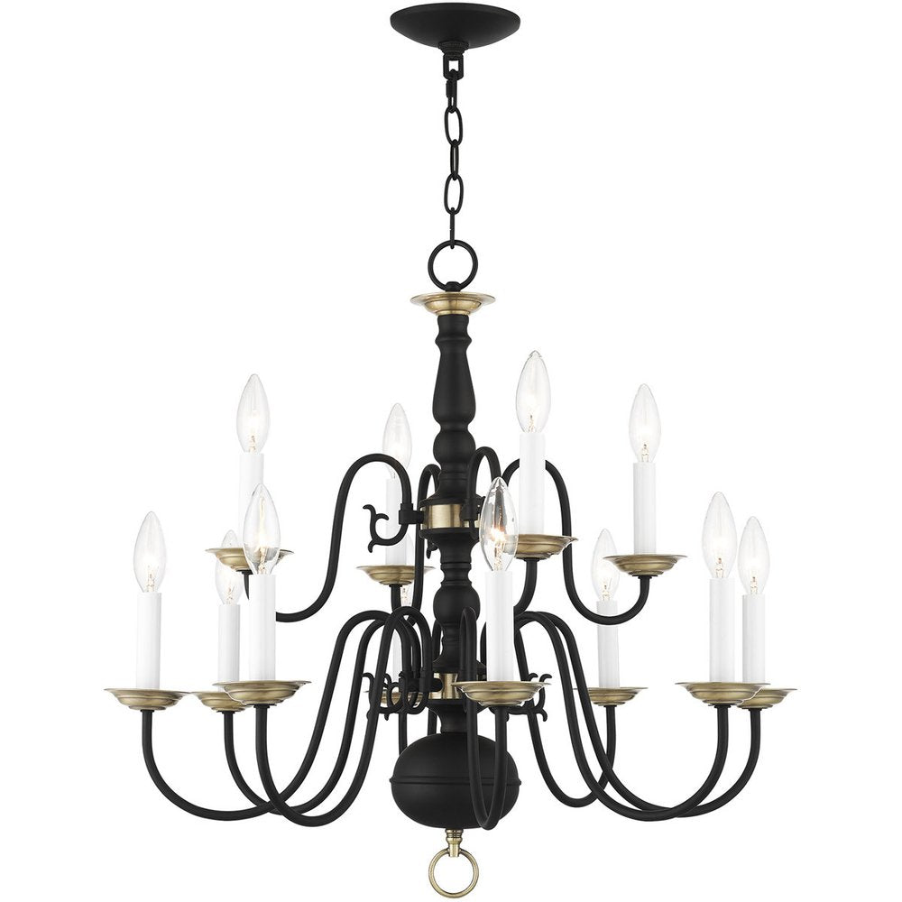 Black Twelve Light Dimmable Chandelier With Shades