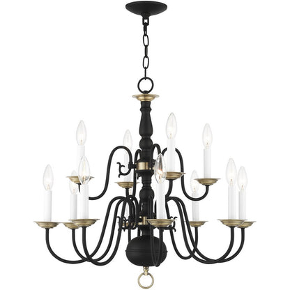 Black Twelve Light Dimmable Chandelier With Shades