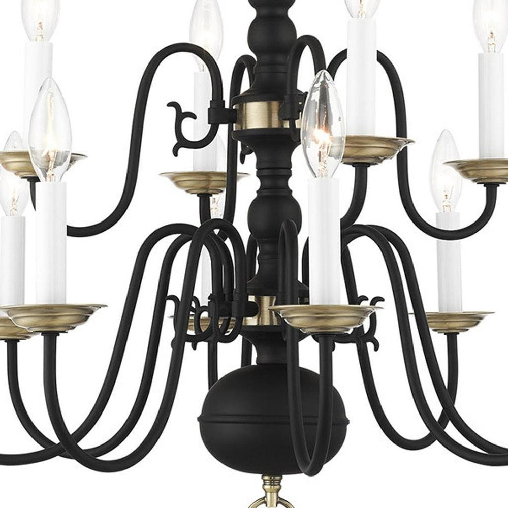 Black Twelve Light Dimmable Chandelier With Shades