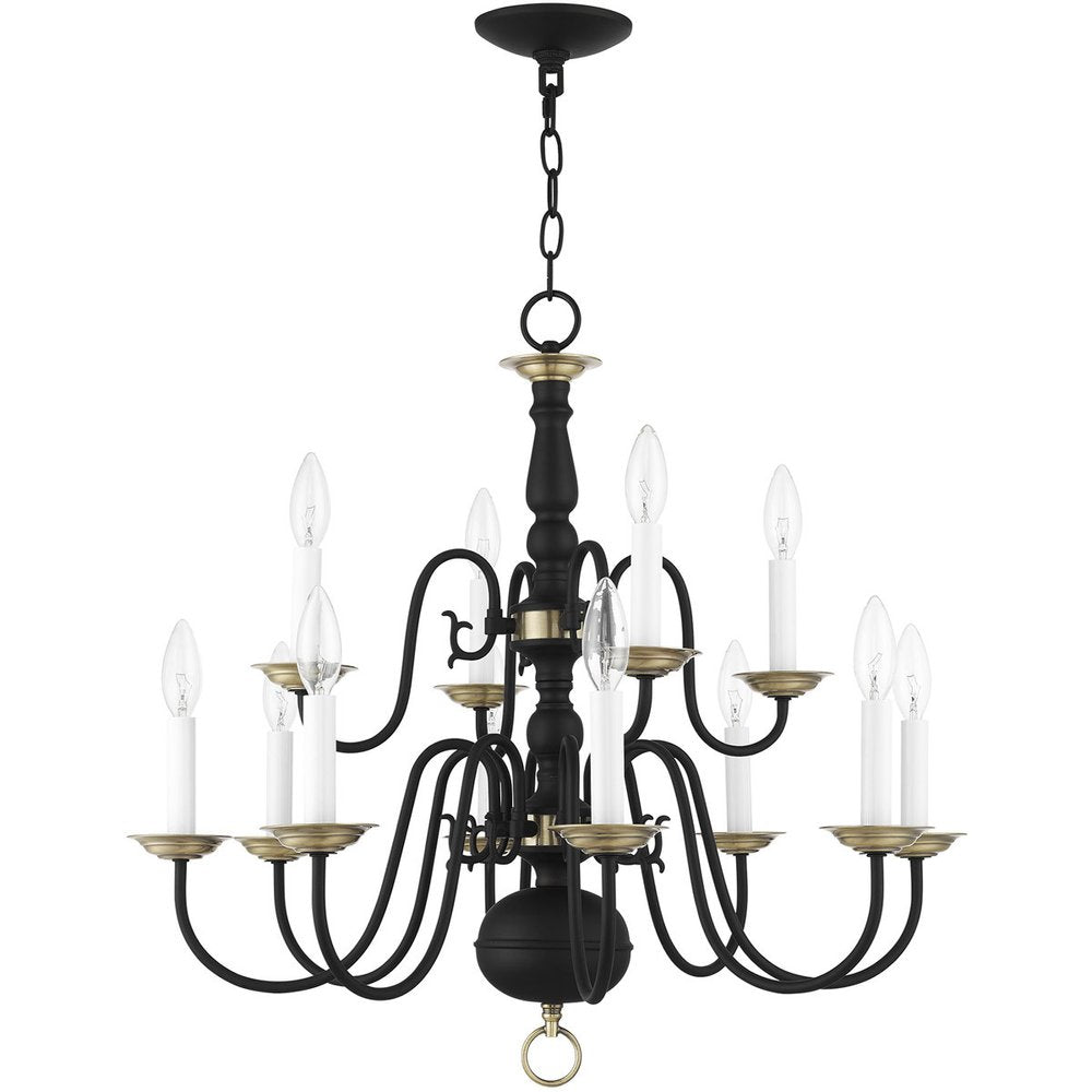 Black Twelve Light Dimmable Chandelier With Shades