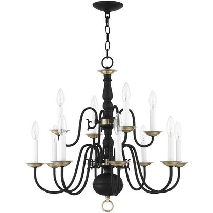 Black Twelve Light Dimmable Chandelier With Shades