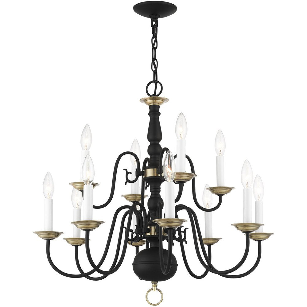 Black Twelve Light Dimmable Chandelier With Shades