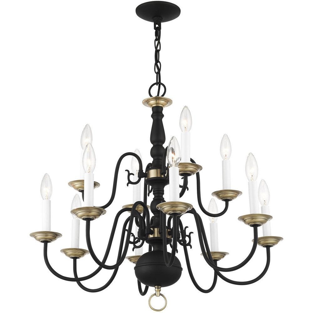 Black Twelve Light Dimmable Chandelier With Shades
