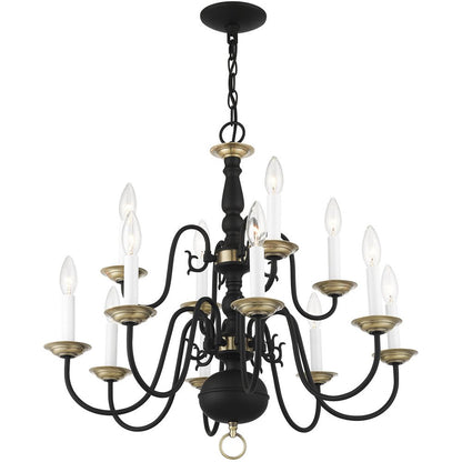 Black Twelve Light Dimmable Chandelier With Shades