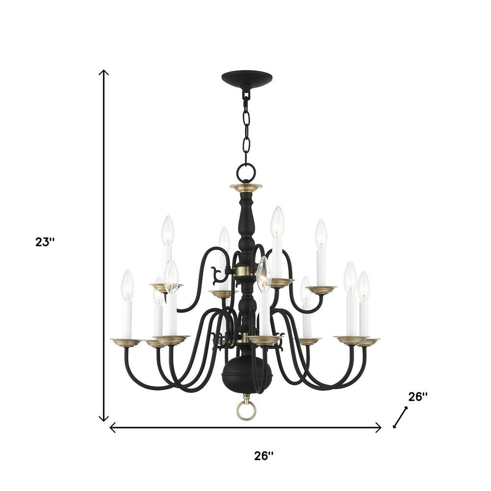 Black Twelve Light Dimmable Chandelier With Shades