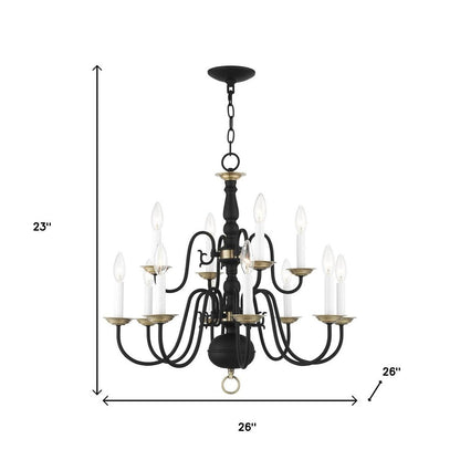 Black Twelve Light Dimmable Chandelier With Shades