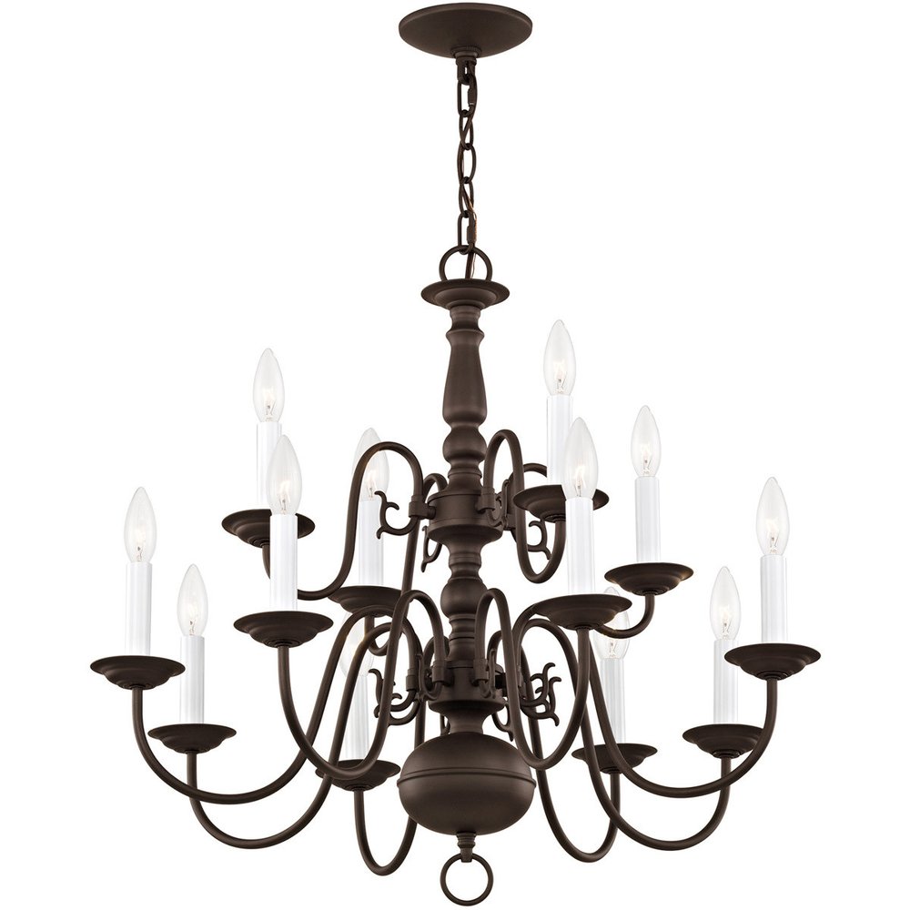 Bronze Twelve Light Dimmable Chandelier With Shades