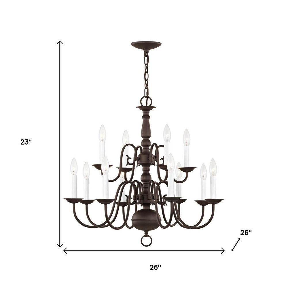 Bronze Twelve Light Dimmable Chandelier With Shades