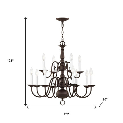 Bronze Twelve Light Dimmable Chandelier With Shades