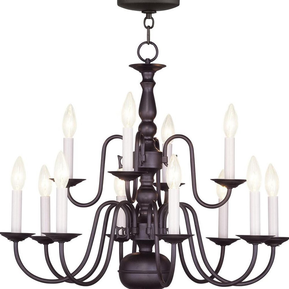 Bronze Twelve Light Dimmable Chandelier With Shades
