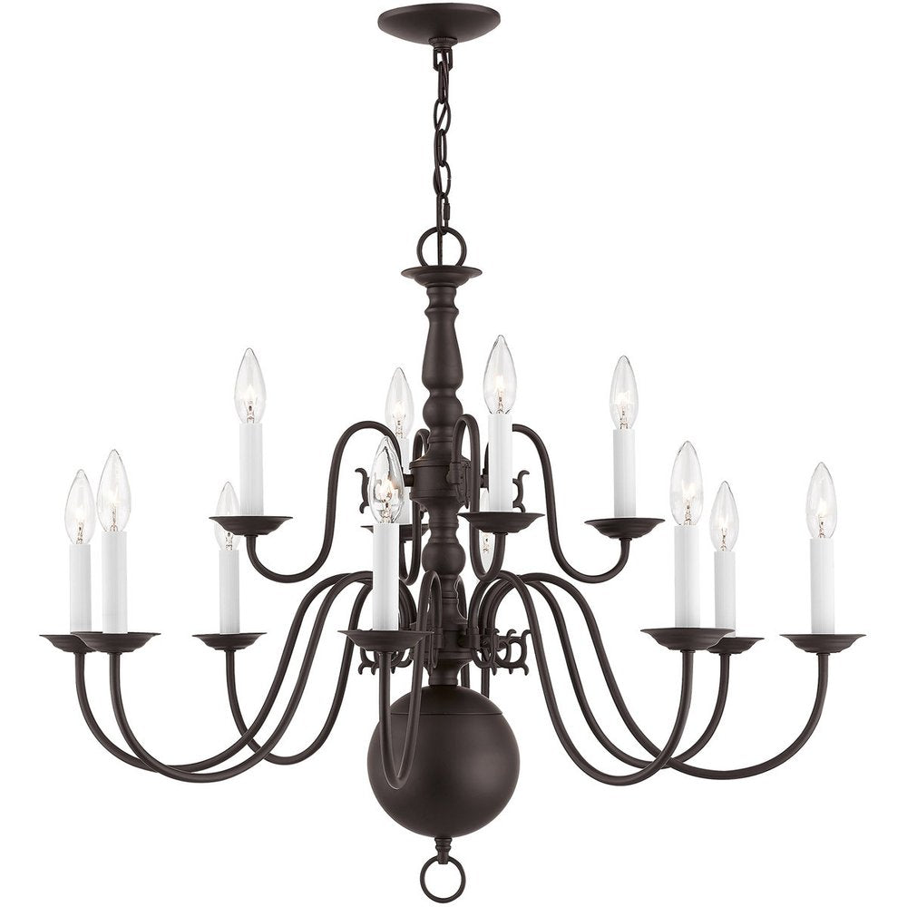 Bronze Twelve Light Dimmable Chandelier With Shades