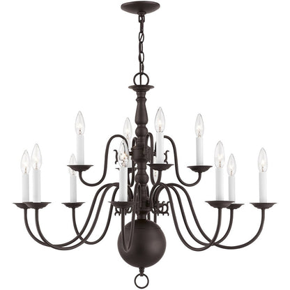 Bronze Twelve Light Dimmable Chandelier With Shades