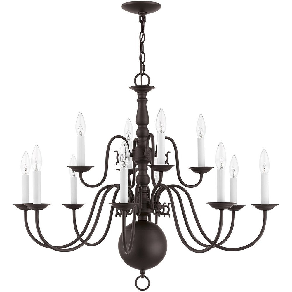 Bronze Twelve Light Dimmable Chandelier With Shades