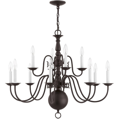 Bronze Twelve Light Dimmable Chandelier With Shades