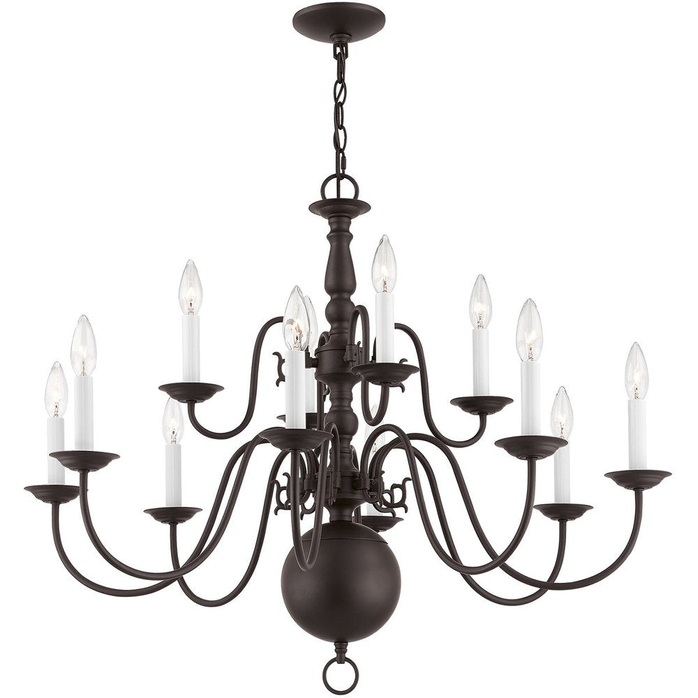 Bronze Twelve Light Dimmable Chandelier With Shades