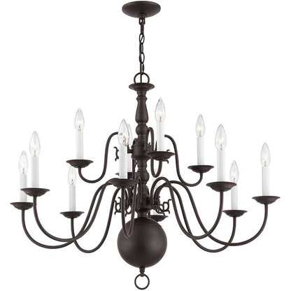 Bronze Twelve Light Dimmable Chandelier With Shades