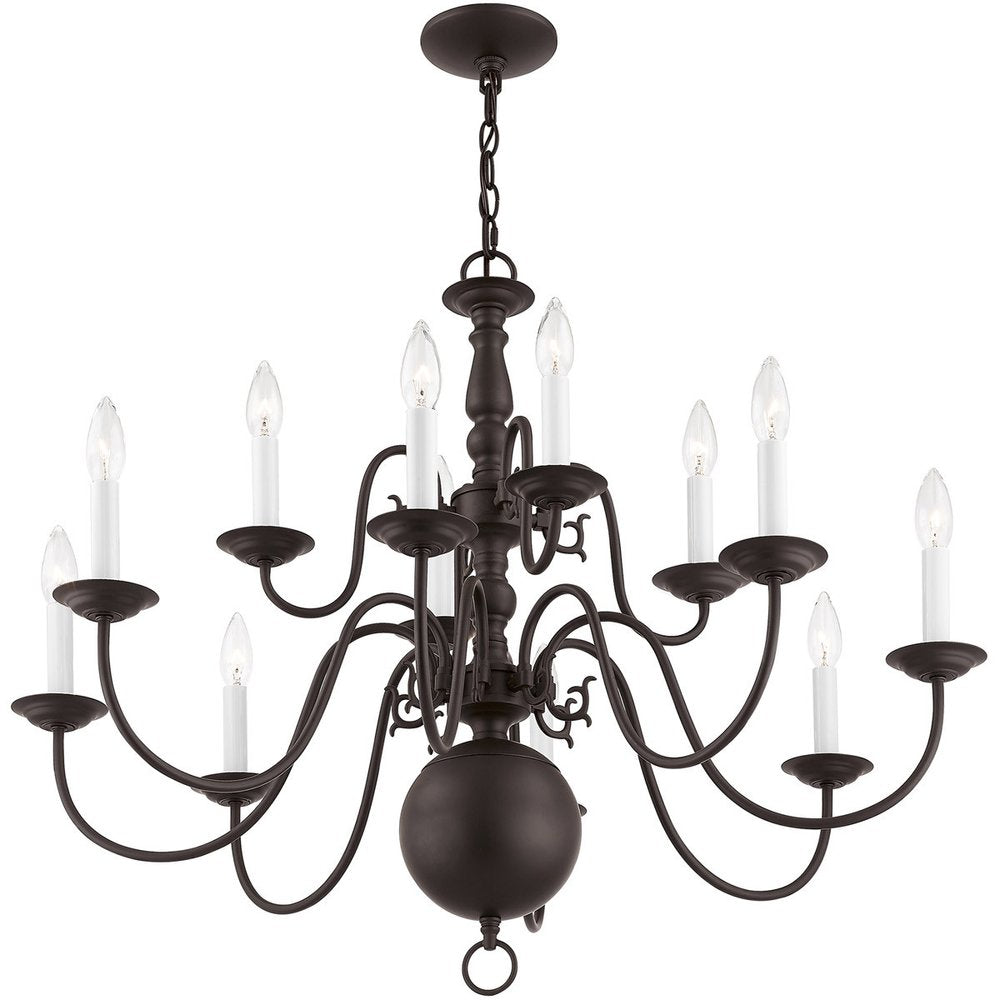 Bronze Twelve Light Dimmable Chandelier With Shades