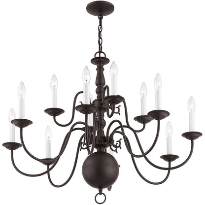 Bronze Twelve Light Dimmable Chandelier With Shades