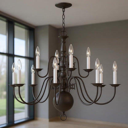 Bronze Twelve Light Dimmable Chandelier With Shades