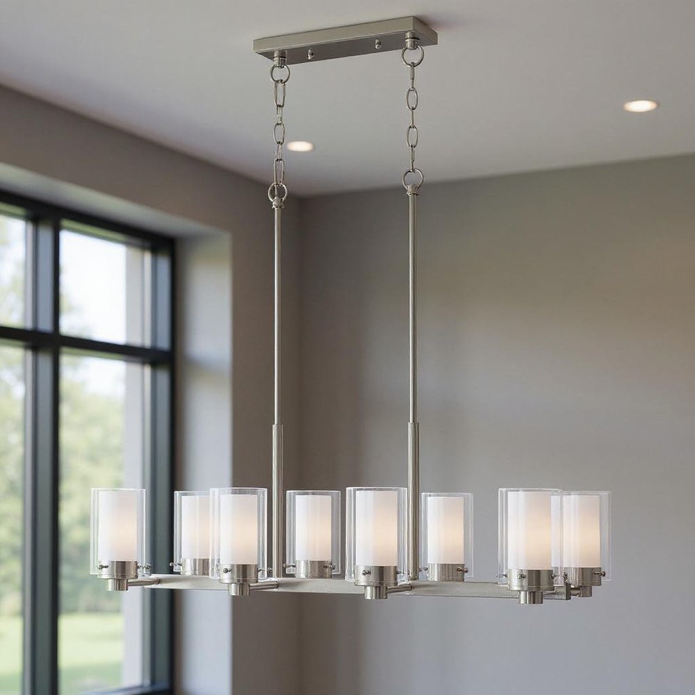 Eight Light Dimmable Chandelier With Shades