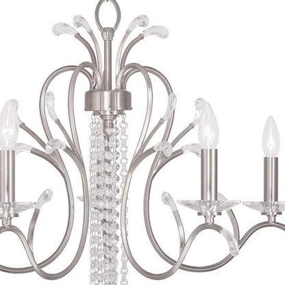 Nickel And Clear Five Light Metal Dimmable Chandelier With Shades