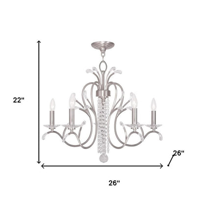 Nickel And Clear Five Light Metal Dimmable Chandelier With Shades