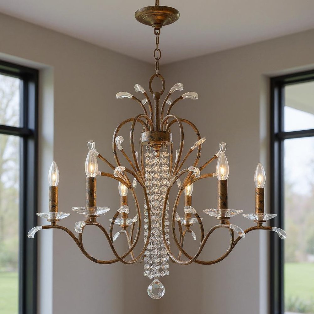Six Light Dimmable Chandelier With Shades