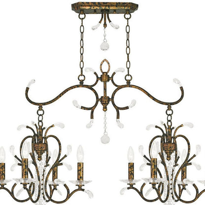 Bronze And Clear Eight Light Metal Dimmable Chandelier With Shades