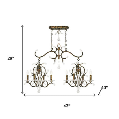 Bronze And Clear Eight Light Metal Dimmable Chandelier With Shades