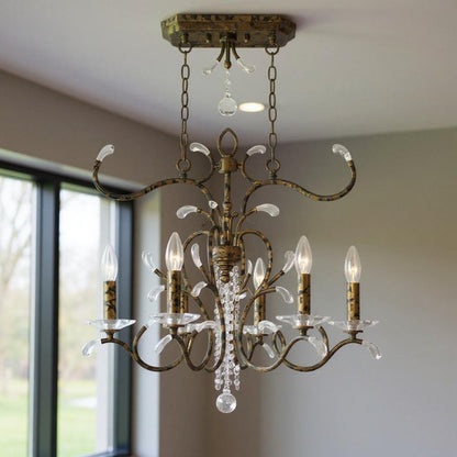 Bronze And Clear Eight Light Metal Dimmable Chandelier With Shades