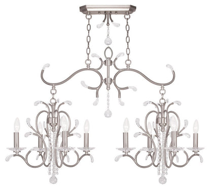 Nickel And Clear Eight Light Metal Dimmable Chandelier With Shades