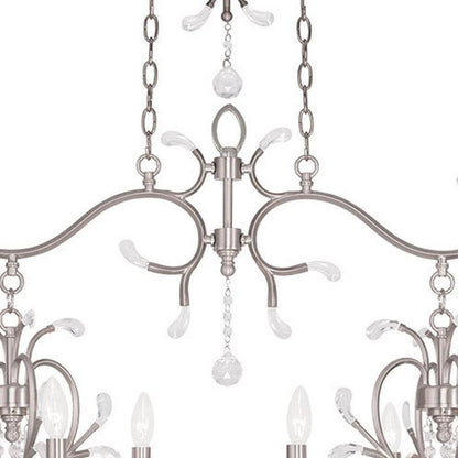 Nickel And Clear Eight Light Metal Dimmable Chandelier With Shades