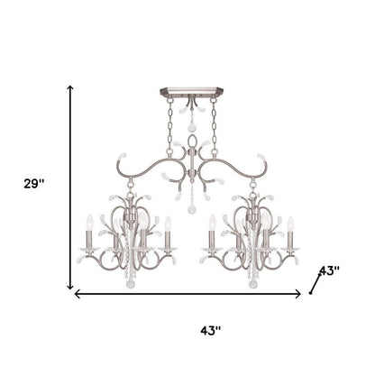 Nickel And Clear Eight Light Metal Dimmable Chandelier With Shades