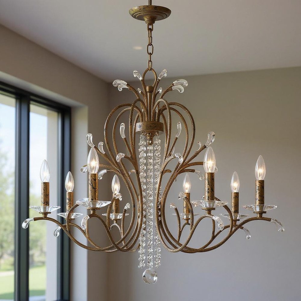Eight Light Dimmable Chandelier With Shades