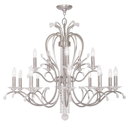 Nickel And Clear Multi Light Metal Dimmable Chandelier With Shades