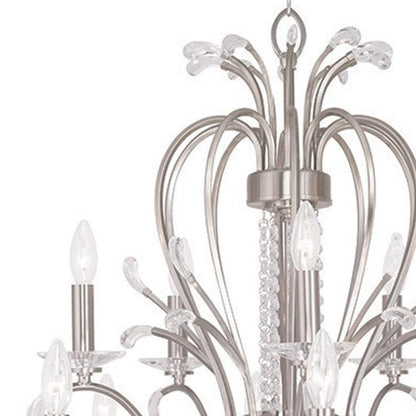 Nickel And Clear Multi Light Metal Dimmable Chandelier With Shades