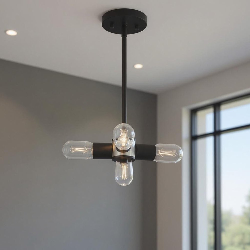 Black Three Light Dimmable Chandelier With Shades
