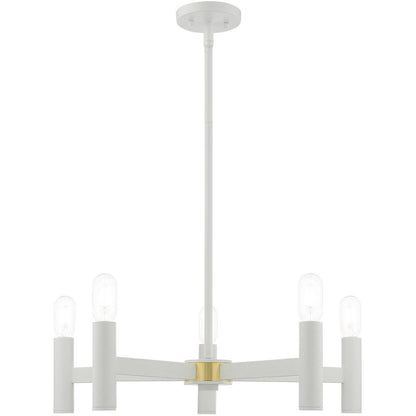 White Five Light Dimmable Chandelier With Shades