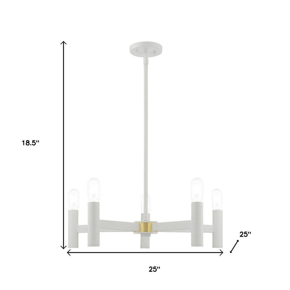 White Five Light Dimmable Chandelier With Shades